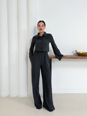 Gömlek Yaka Kaplama Düğmeli Takım Antrasit St265866 (Beden: Xl)