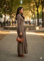 Kendinden Kemerli Uzun Elbise Vizon (Beden: S) - Görsel 2