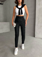 Gizli Yan Fermuarlı Bulut Desenli Tayt Siyah H248638 (Beden: S) - Görsel 5