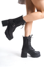 Linma Siyah Cilt Bağcıklı Topuklu Bot (Numara: 37) - Görsel 2