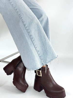 Pinma Kahverengi Cilt Topuklu Bot (Numara: 37)