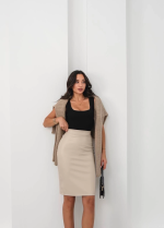 Arkadan Yırtmaçlı Kalem Etek Bej (Beden: Xl) - Görsel 2