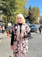 Siyah Çizgi Desenli Elbiseli Hırka Takım Pudra Siyah (Beden: Standart) - Görsel 3