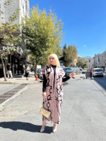 Siyah Çizgi Desenli Elbiseli Hırka Takım Pudra Siyah (Beden: Standart) - Görsel 2