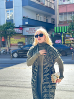 Siyah Çizgi Desenli Elbiseli Hırka Triko Takım Haki (Beden: Standart) - Görsel 2