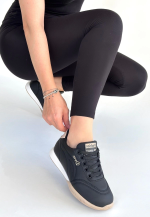 Tawen Siyah Cilt Bej Tabanlı Bağcıklı Spor Ayakkabı (Numara: 37)