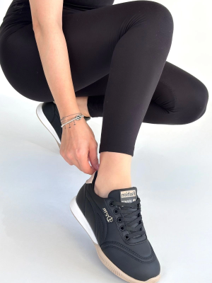 Tawen Siyah Cilt Bej Tabanlı Bağcıklı Spor Ayakkabı (Numara: 40)