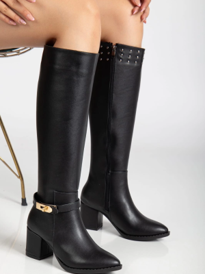 Jeoli Siyah Cilt Topuklu Çizme (Numara: 37)