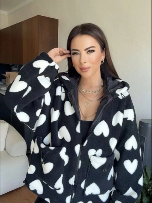 Kalpli Peluş Ceket İçi Astarlı Siyahbeyaz (Beden: Standart)