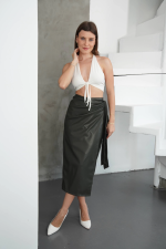 Kuşaklı Uzun Deri Etek Haki H26414 (Beden: S) - Görsel 2