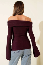 Omzu Açık Fermuarlı Bluz Mürdüm T4330 (Beden: S) - Görsel 3