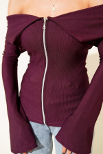 Omzu Açık Fermuarlı Bluz Mürdüm T4330 (Beden: M) - Görsel 4