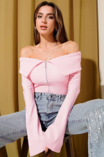 Omzu Açık Fermuarlı Bluz Pembe T4330 (Beden: L)