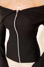 Omzu Açık Fermuarlı Bluz Siyah T4330 (Beden: Xl) - Görsel 2