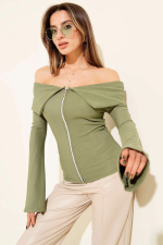 Omzu Açık Fermuarlı Bluz Haki T4330 (Beden: Xl)