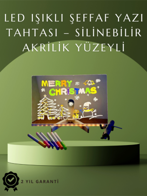 Şık ve Modern LED Pano – Neon Işıklı Silinebilir Akrilik Yazı Tahtası, 7 Renkli Kalem Dahil