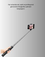 Bluetooth Selfie Çubuğu – Işıklı, Katlanabilir, Uzaktan Kumandalı - Görsel 2