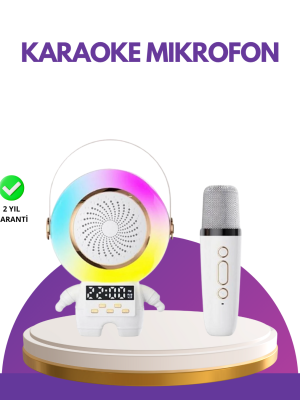 Karaoke Özellikli Astronot Bluetooth Hoparlör Kablosuz Mikrofonlu