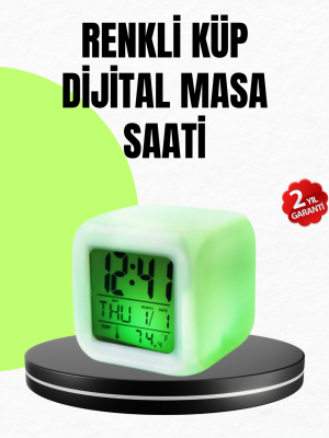 Gece Lambası Fonksiyonlu Renk Değiştiren LED Küp Dijital Saat