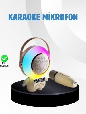 Renkli Işıklı Astronot Mini Bluetooth Speaker ve Karaoke Mikrofon