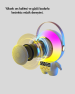 RGB Işıklı Astronot Bluetooth Hoparlör Karaoke Mikrofonlu - Görsel 5