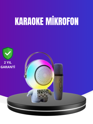 RGB Işıklı Astronot Bluetooth Hoparlör Karaoke Mikrofonlu
