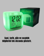 7 Renk LED Işıklı Alarmlı Dijital Küp Masa Saati Termometreli - Görsel 4