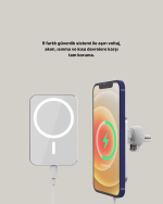 iPhone Serileri ile Uyumlu MagSafe Manyetik Araç Telefon Tutucu ve Şarj Cihazı - Görsel 4
