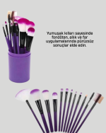 12’li Makyaj Fırça Seti Fondöten Allık Far Karıştırma İçin Tam Uyumlu - Görsel 3