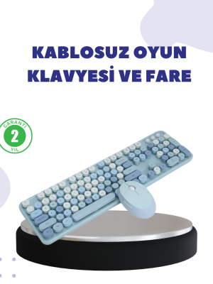 Kablosuz Retro Klavye ve Mouse Seti – 104 Tuşlu, Sessiz Yazım