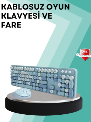 Kablosuz Klavye ve Mouse Seti – Sessiz Tuş, Retro Tasarım