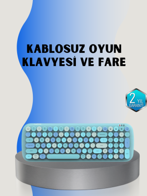 Retro Tarz Kablosuz Klavye Mouse Seti – 104 Tuşlu, Ergonomik Tasarım