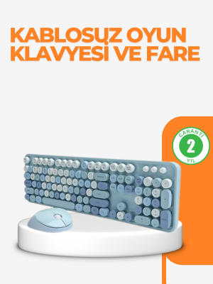 Kablosuz Retro Klavye ve Mouse Seti – 104 Tuşlu Sevimli Tasarım