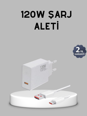120W Süper Hızlı Şarj Adaptörü – Type-C Kablo Dahil, Yüksek Voltaj Korumalı