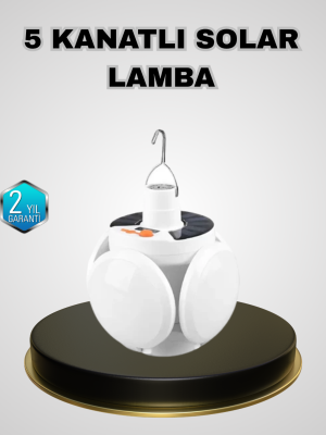 5 Kanatlı Solar Kamp Lambası – USB Şarjlı, Taşınabilir, IP65 Su Geçirmez Bahçe Lambası