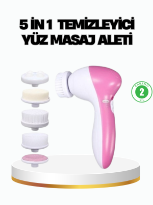 5’i 1 Arada Yüz Temizleme Cihazı – Masaj, Fırça, Peeling ve Krem Uygulama Aparatlı