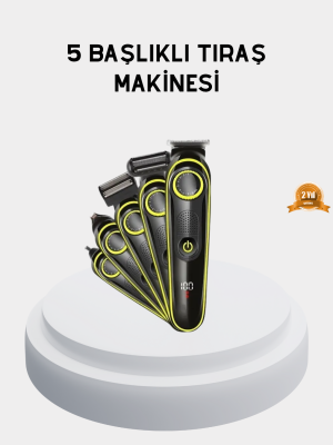 5’i 1 Arada Şarjlı Tıraş Makinesi – Paslanmaz Çelik Başlıklı, Yüz ve Vücut Bakım Cihazı