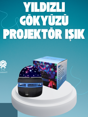 Döner Galaxy Projektör Gece Lambası – Ay ve Yıldız Işıklı Atmosfer Lamba, USB Bağlantılı