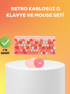 Renkli Retro Tuş Takımlı Klavye – 3 Cihaz Bağlantısı, Medya Kısayol Tuşları