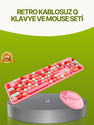 Bluetooth Retro Kablosuz Klavye ve Mouse Seti – 3 Cihaz Bağlantılı, Sessiz Tuş, Uzun Pil Ömrü
