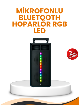 Bluetooth Işıklı Hoparlör – 2x5W Güç | USB + TF Kart + FM Radyo | Siyah Renk (Kopya)