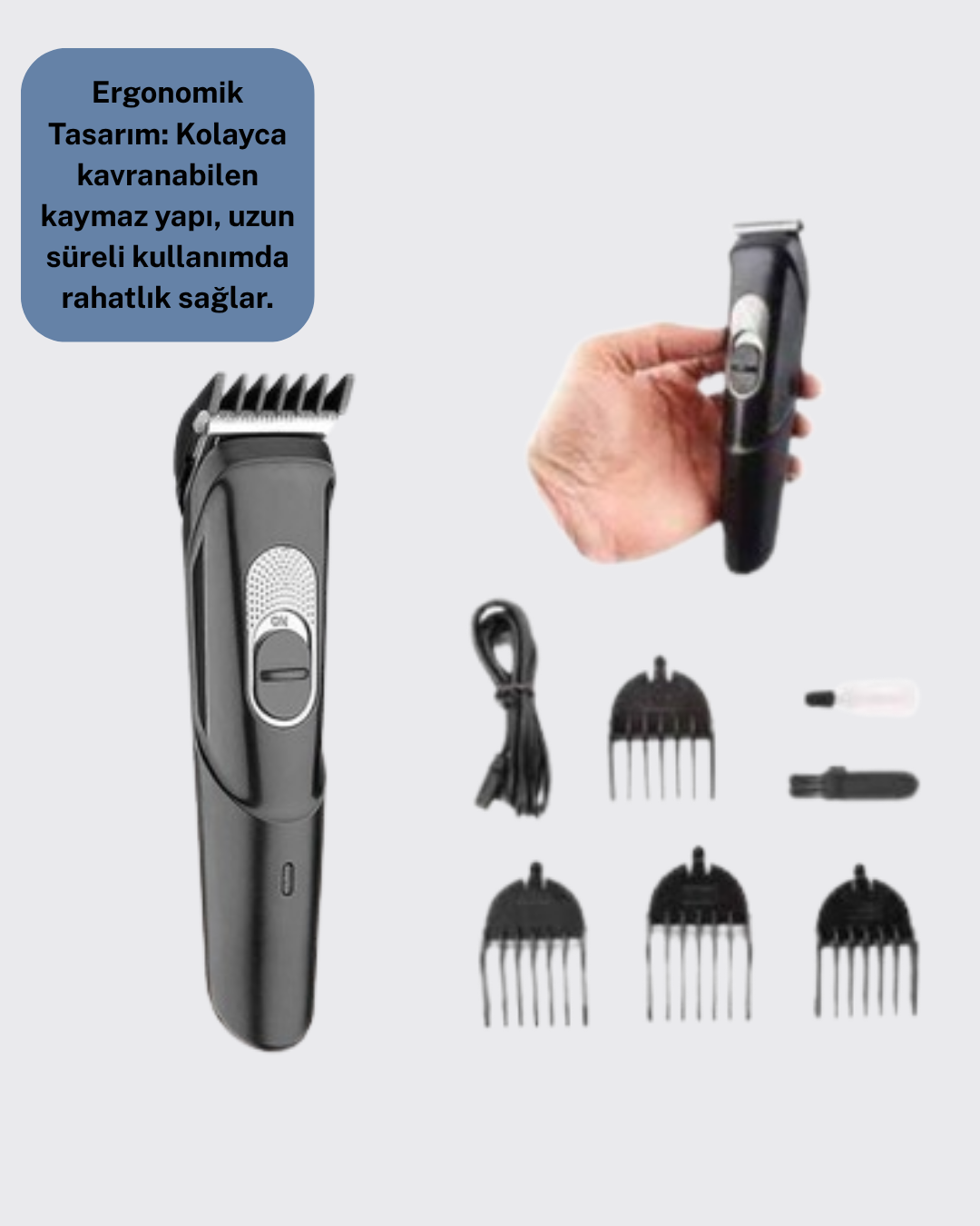 1238353_8-20.png Paslanmaz Bıçaklı, Şarjlı ve Sessiz Saç Sakal Kesme Makinesi – Ev Kullanımı İçin İdeal - Görsel 4