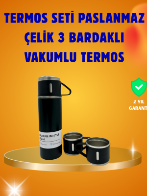 500 ml Isı Korumalı Çelik Termos ve Bardak Seti | Silikon Tabanlı, Şık ve Pratik