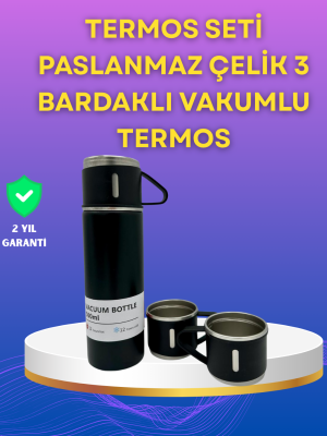 Çelik Termos Bardak Seti | 500 ml Kapasite, Kaymaz Taban, Hediye Kutulu