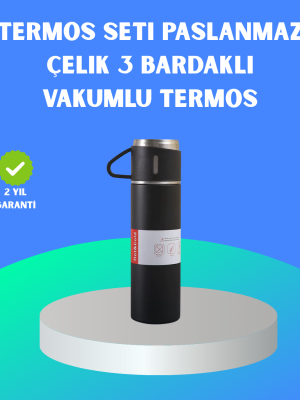 304 Çelik Termos Seti | 2 Bardaklı, 500 ml, Uzun Süre Isı Koruma