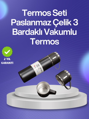 Isıyı Uzun Süre Koruyan 500 ml Termos Seti | Çelik Gövde, 2 Bardaklı, Hediye Kutulu