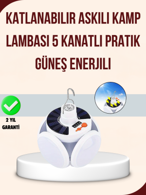 Güneş Enerjili USB Şarj Edilebilir 5 Modlu Katlanabilir LED Kamp Işığı
