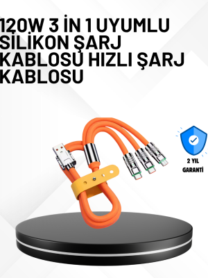 3’ü 1 Arada Kablo – 120W Hızlı Şarj ve Veri Aktarımı Özellikli