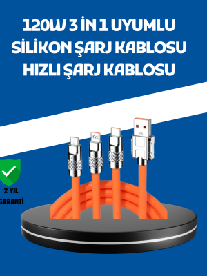 120W Şarj Destekli 3’ü 1 Arada Çoklu Şarj Kablosu – 1.2 Metre