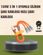 120 W Şarj ve Veri Aktarımı Kablo– 3 Başlıklı Çok Amaçlı Kablo Yüksek Hızlı